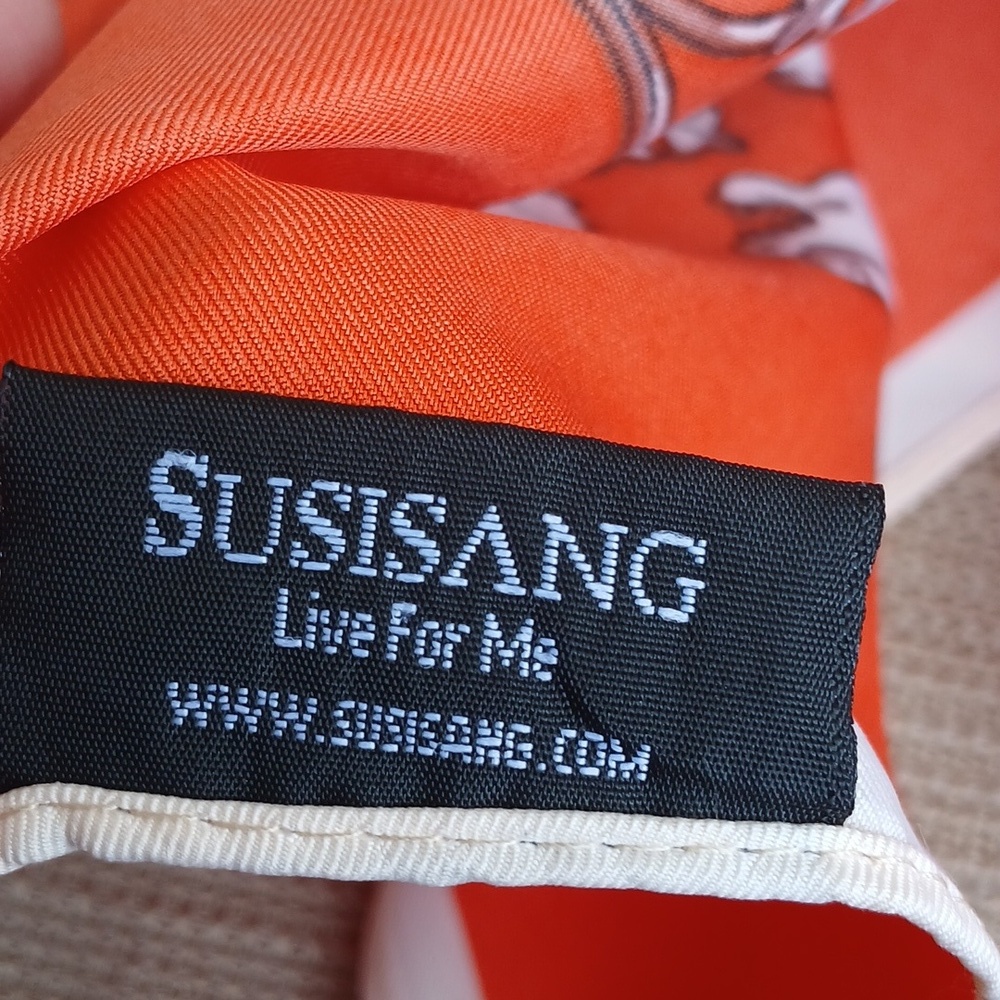 Vibrant Orange SUSISANG  100% Silk Horse And Carriage Scarf - Picture 6 of 6
